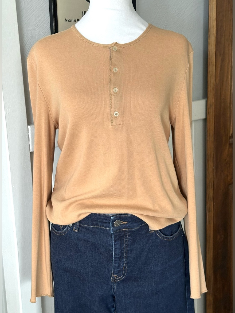 Lauren Ralph Lauren VTG Henley Shirt 100% Cotton Elbow Patch Long Sleeve L